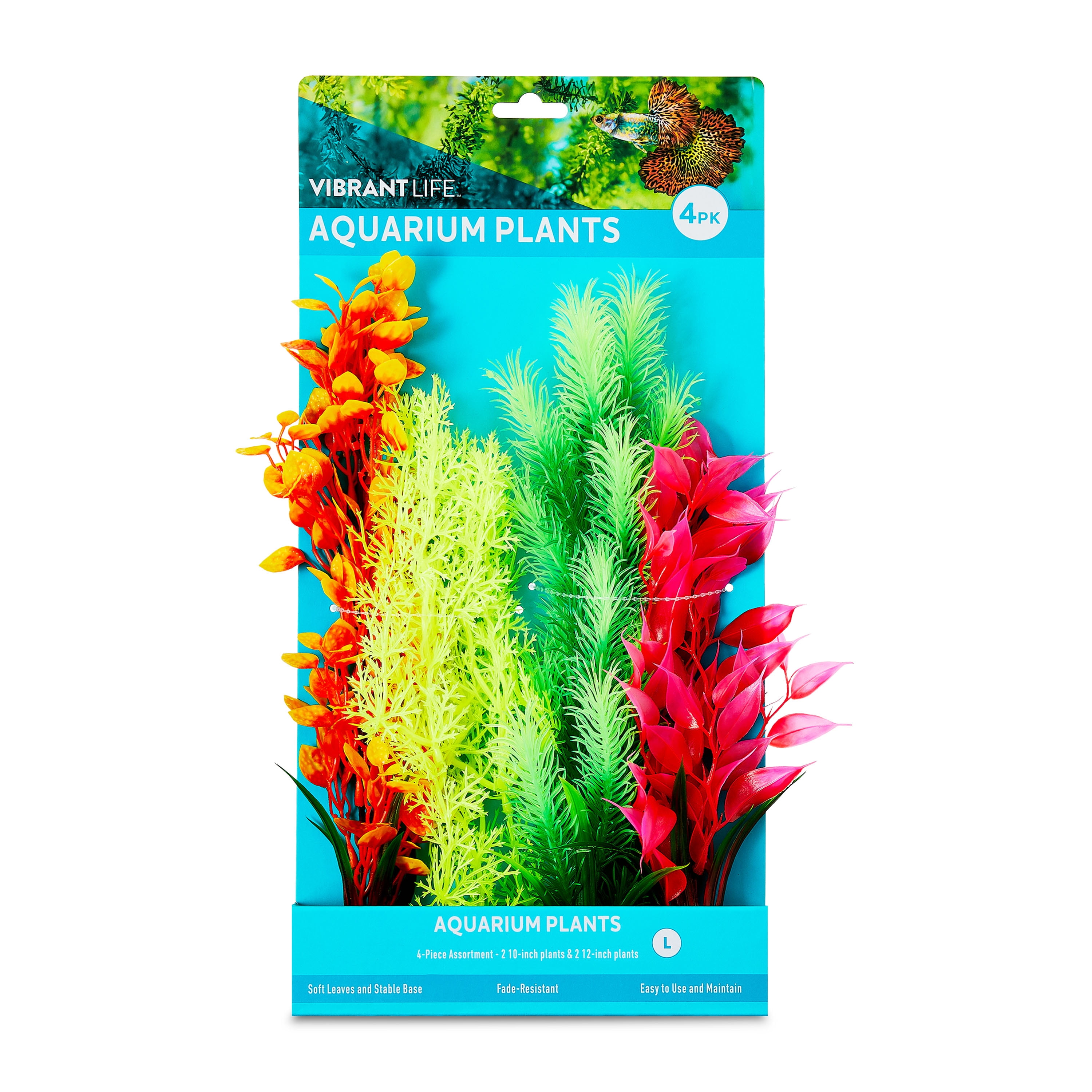 Vibrant Life 4-Piece Assorted Plastic Aquarium Plants, (2) 10-inch & (2) 12-inch