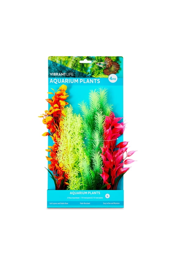 4-Piece Assorted Plastic Aquarium Plants, (2) 10-inch & (2) 12-inch