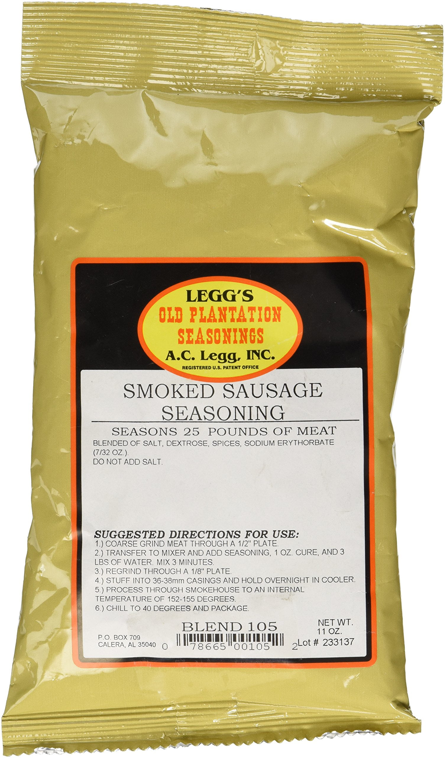 Ac Legg Old Plantation Re32smoked Sausage Seasoning Seasons 25 Pounds