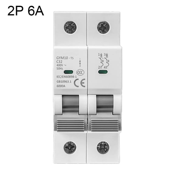 AC Mini Circuit Breaker MCB 2Pole 6/10/16/20/25/32/40/50/63A 6kA Curves Switch 6A