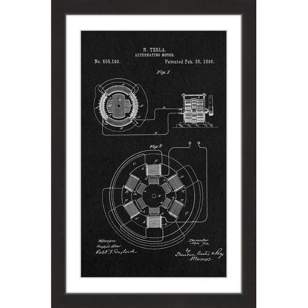 "AC Motor 1896 Black Paper" Framed Painting Print