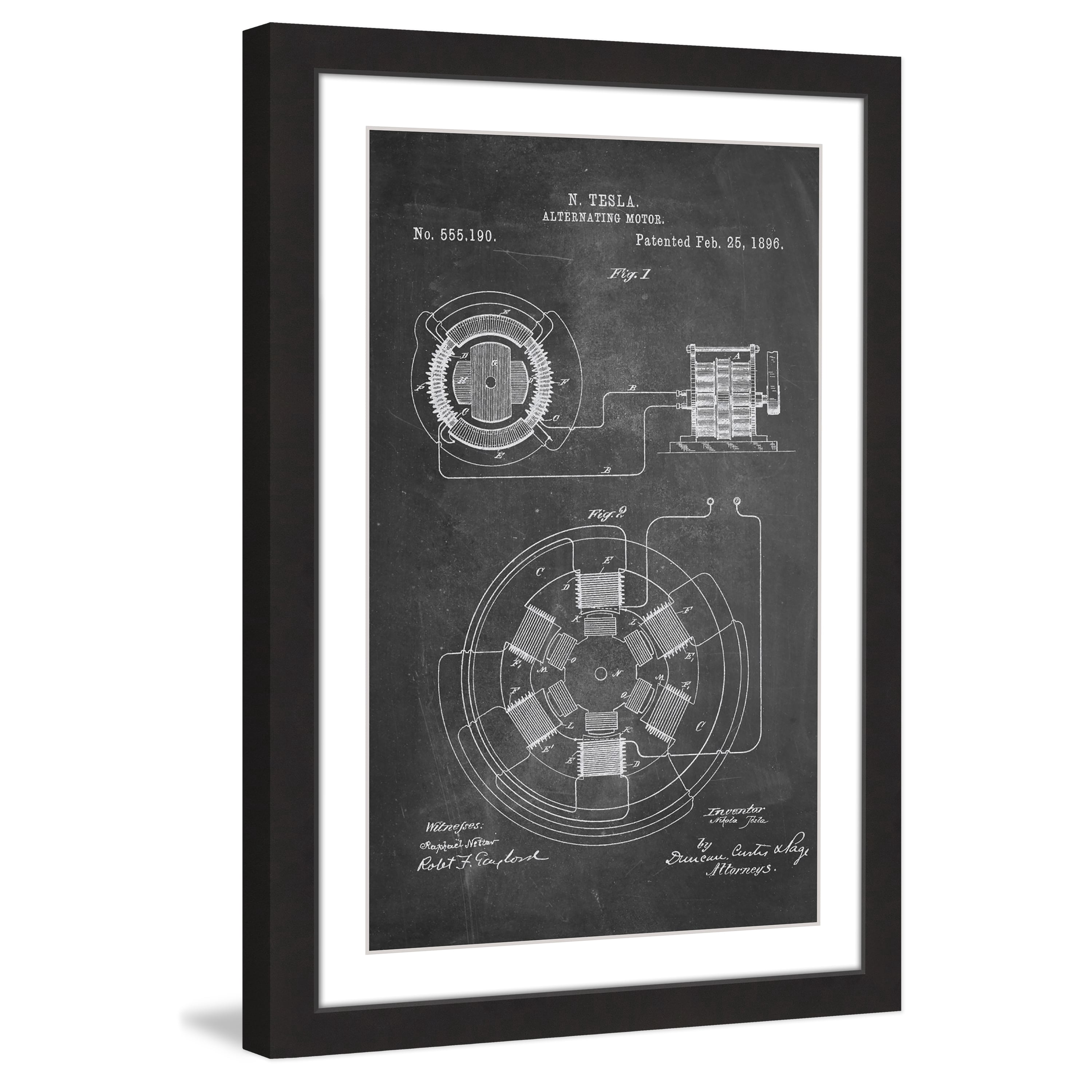 "AC Motor 1896 Chalk" Framed Painting Print