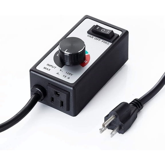 AC Motor Speed Controller for Brushed Motors - 120V 15A Fan with Variable Dial & Fuse Protection, 6 ft Long Cord Inline Duct Fan, Exhaust Grow Room, Router