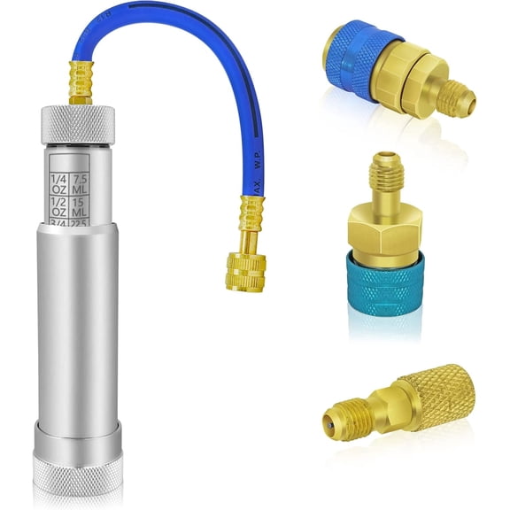 AC Oil and Dye Injector Kit with Backflow Prevention, Universal A/C Refrigerant Injector with R134a R1234YF R410 Adapters for Car & Home AC Systems