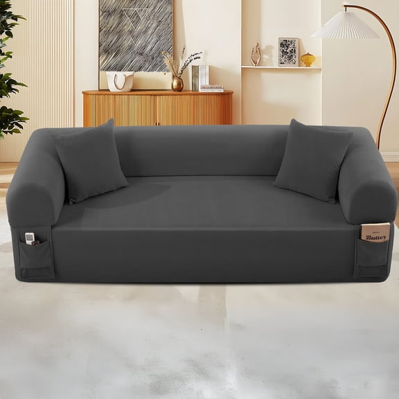 AC PACIFIC 3-Seater Low-Profile with Pillows & Storage – Pocketed Springs, Grey
