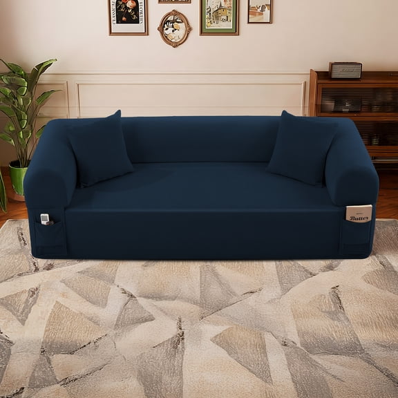 AC PACIFIC 3-Seater Low-Profile with Pillows & Storage – Pocketed Springs,Navy Blue