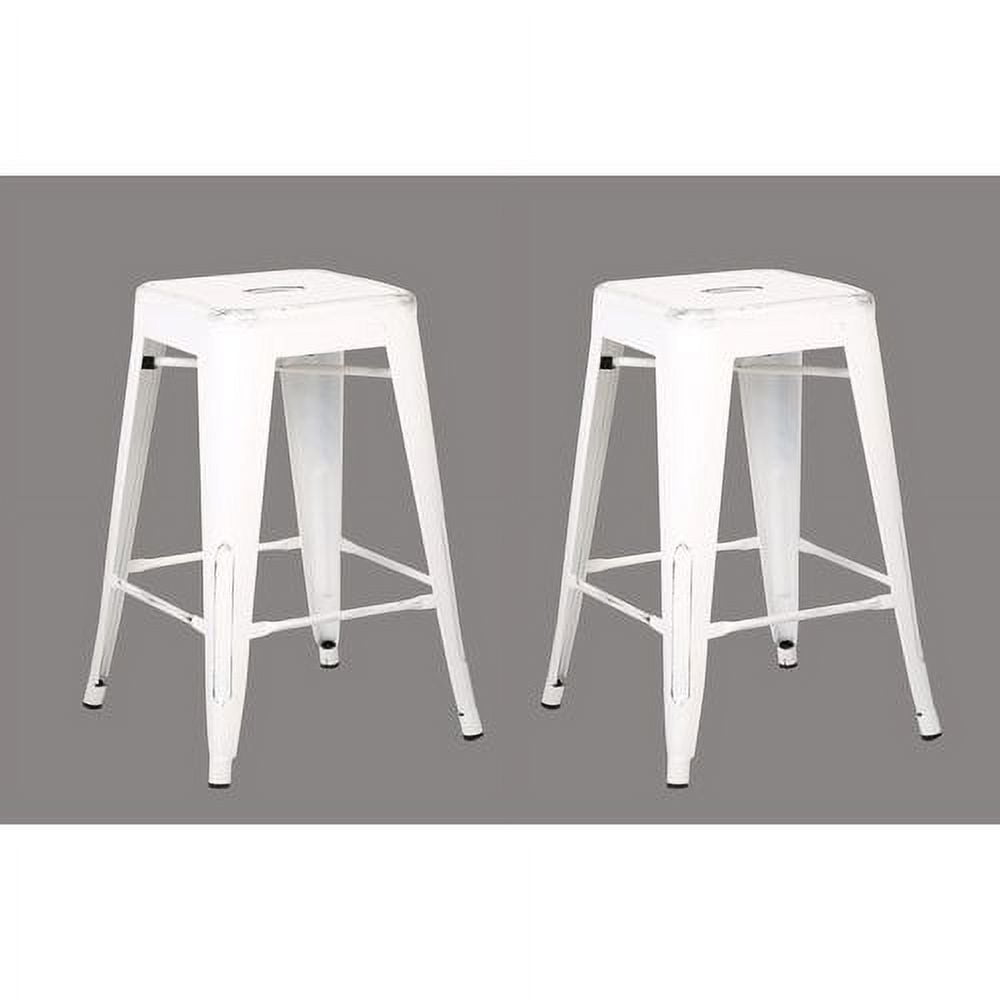 AC Pacific Backless Distressed Metal Barstool, Black, 24 -inch, Set of 2