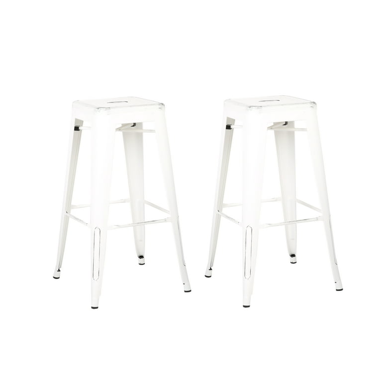 AC Pacific Backless Distressed Metal Barstool White 30 inch Set of 2