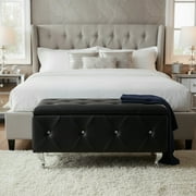 AC Pacific Crystal Tufted Faux Leather Storage Bench, Black