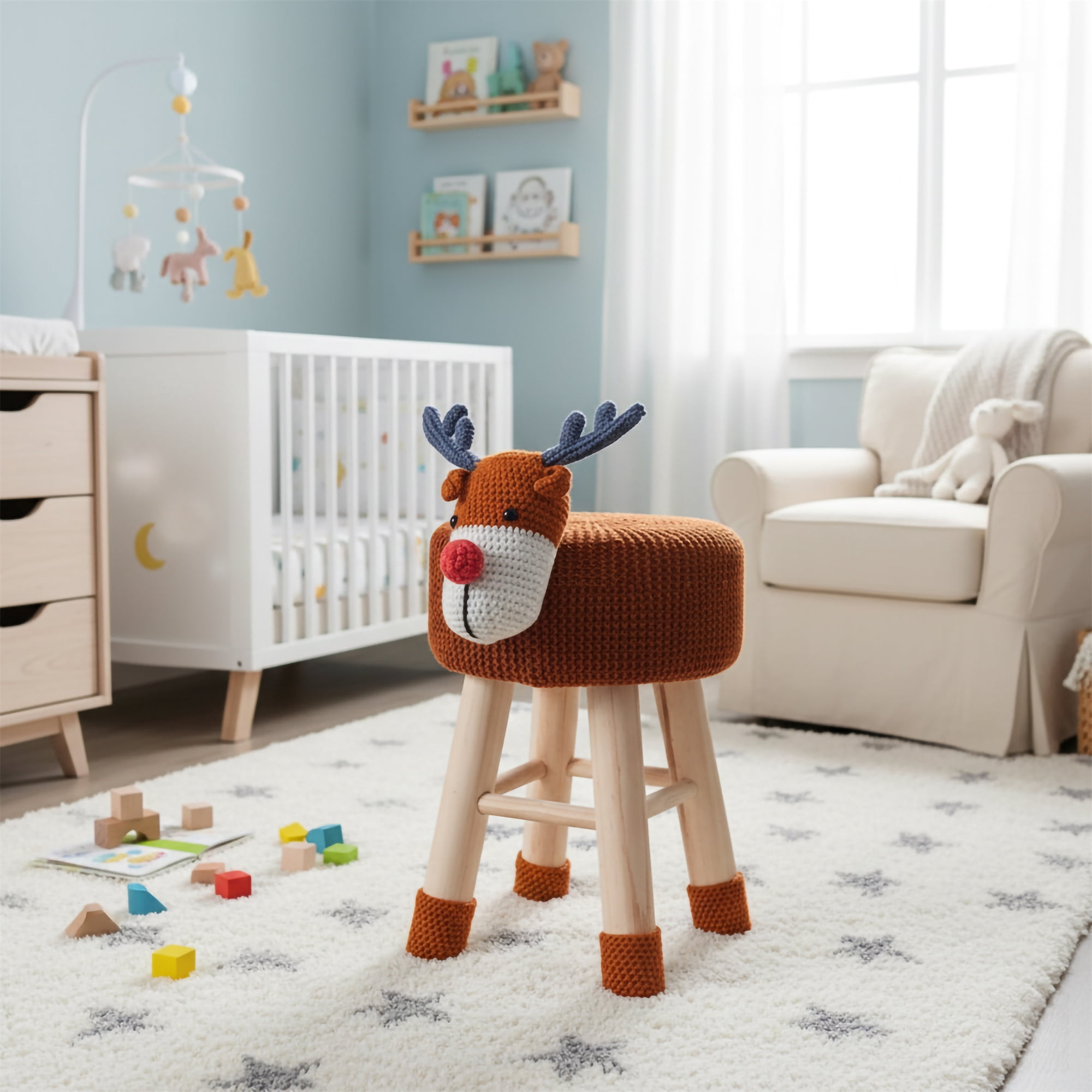 AC Pacific Donkey Ottoman Stool - Woven Animal Design - Gray