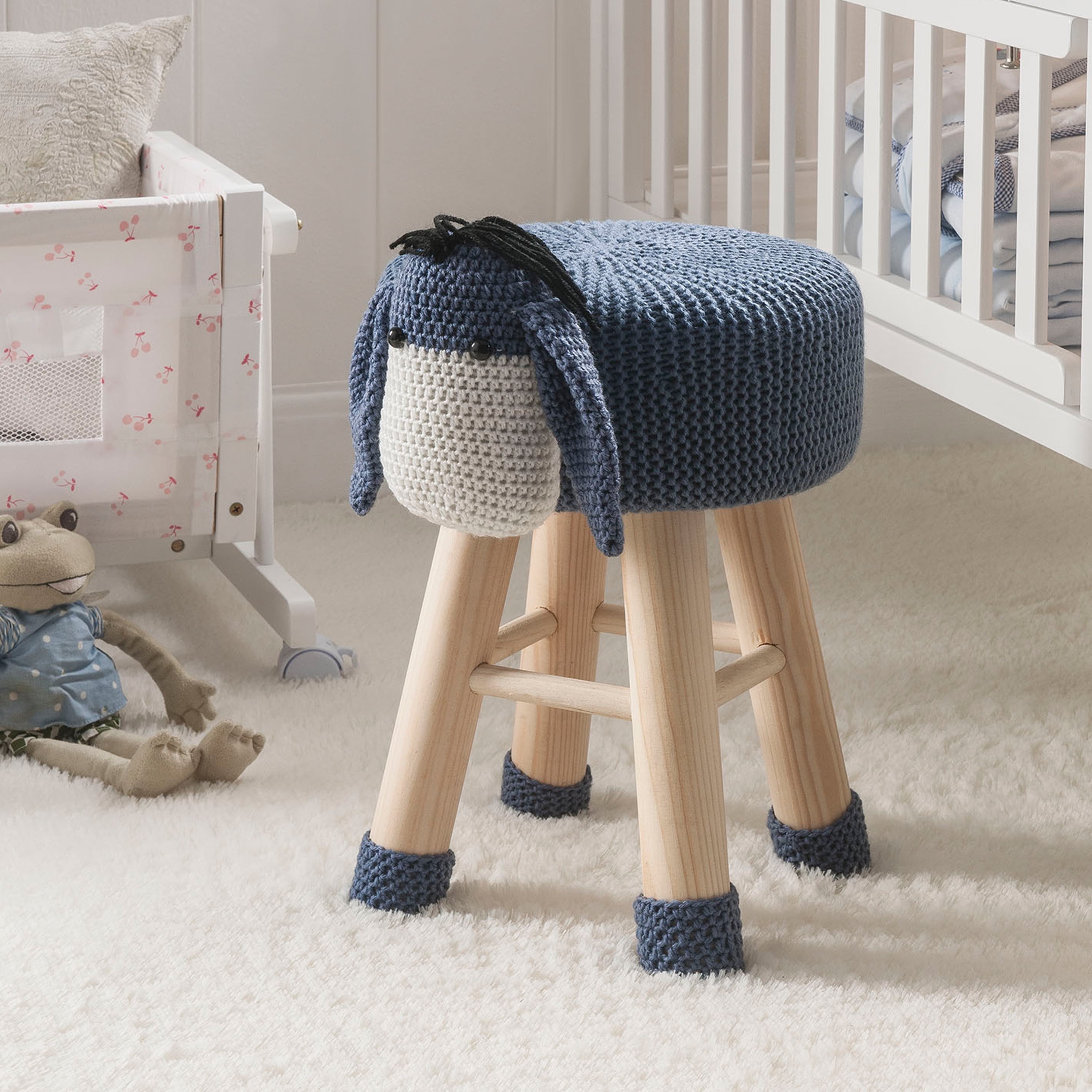 AC Pacific Children's Woven Donkey Ottoman Stool with Wooden Legs, Gray