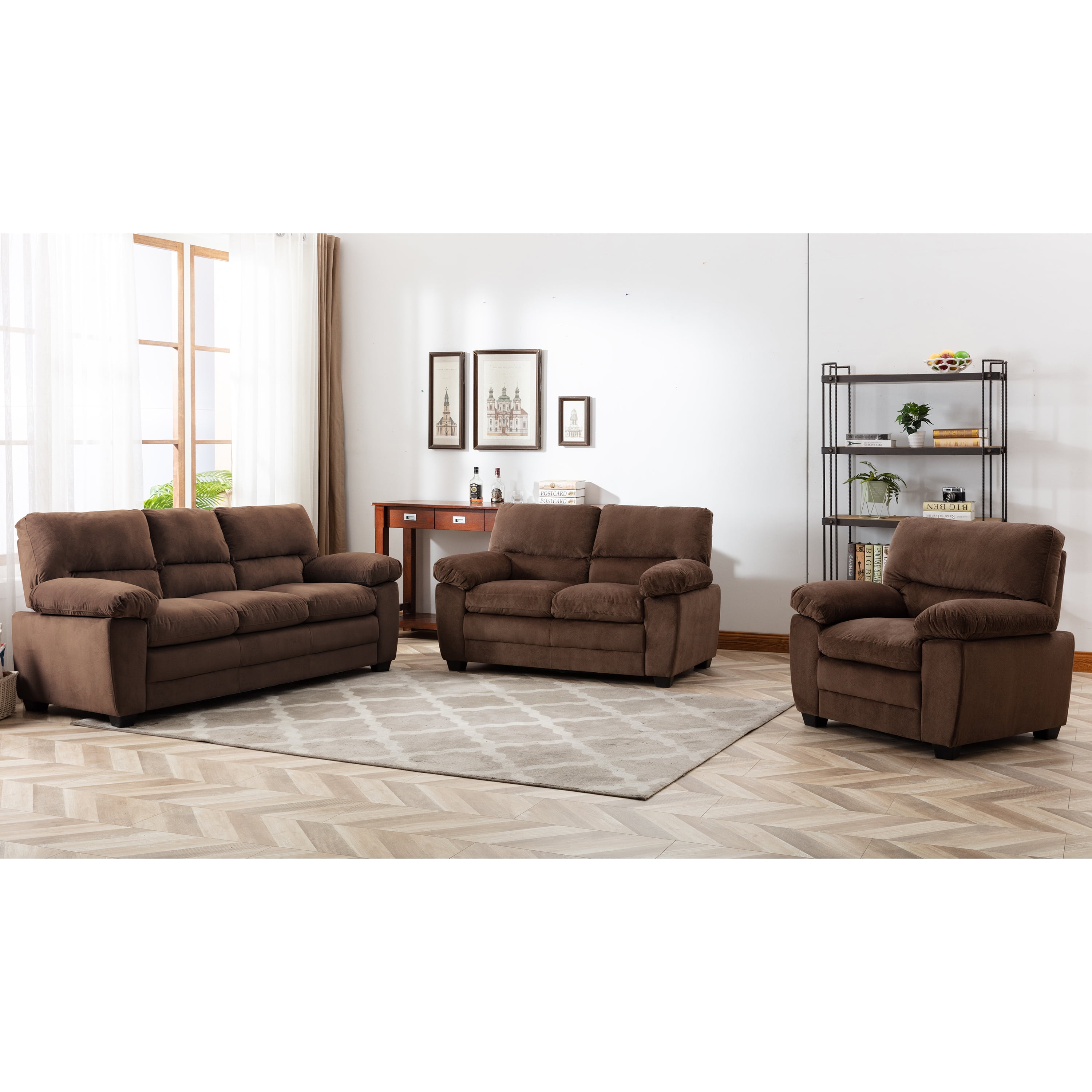 AC Pacific Contemporary 3Piece Brown Upholstered Living Room Set