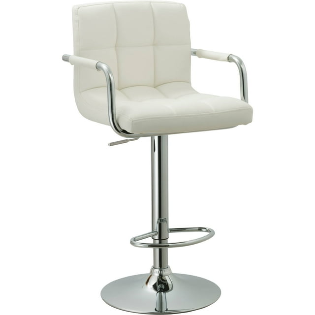 AC Pacific Contemporary Adjustable Swivel Kitchen Bar Stool Chair with Cushion and Armrest, 24"-33", White