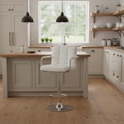 AC Pacific Contemporary Adjustable Swivel Kitchen Bar Stool Chair with Cushion and Armrest, 24-33, White