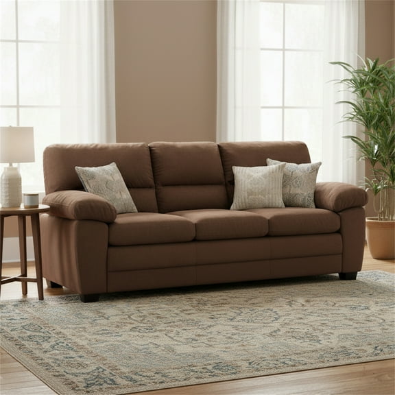 AC Pacific Contemporary Polyester Soft Velvet Upholstery Standard Sofa, Walnut Brown