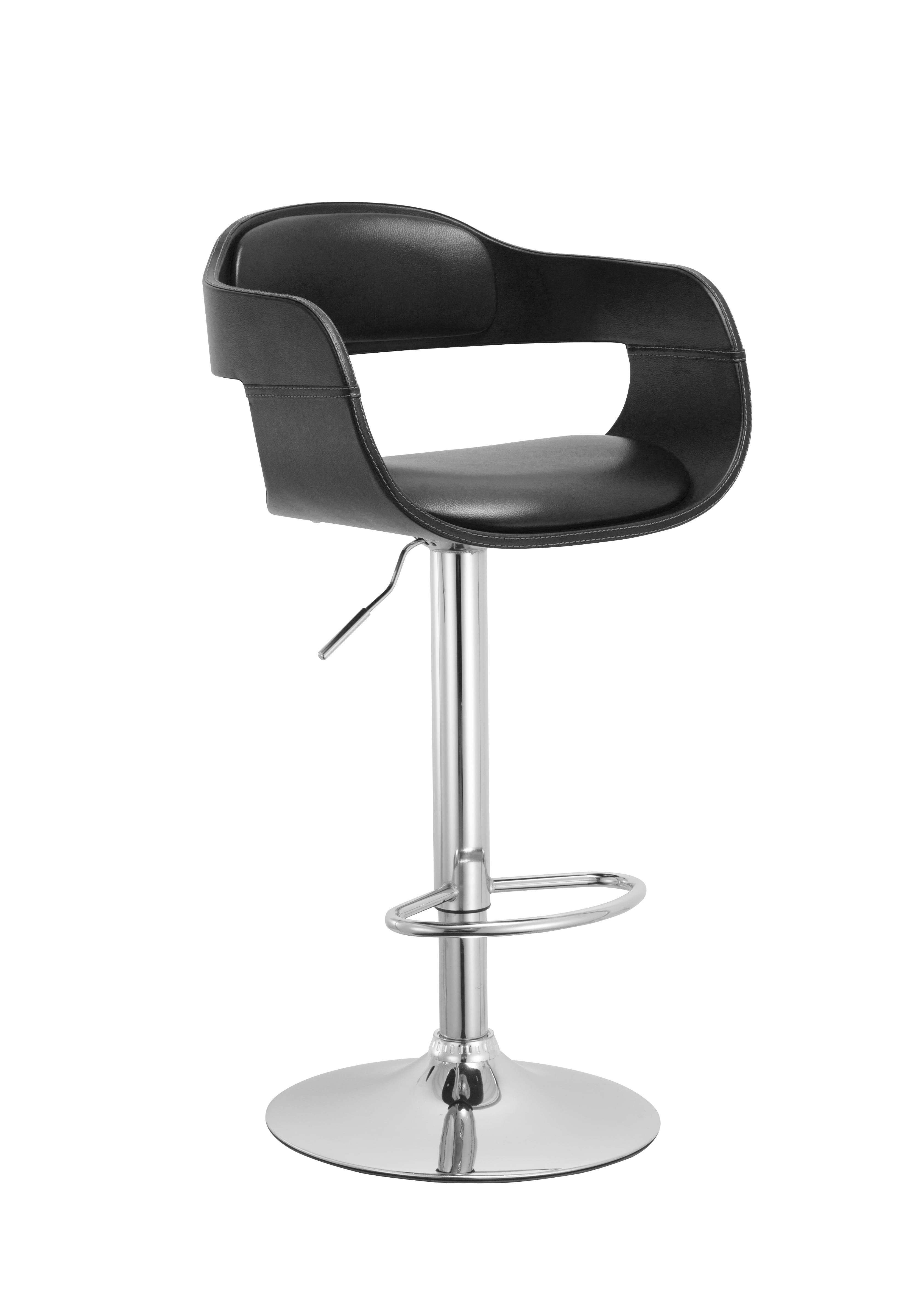 Black and Silver Adjustable Swivel Barstool with Padded Seat
