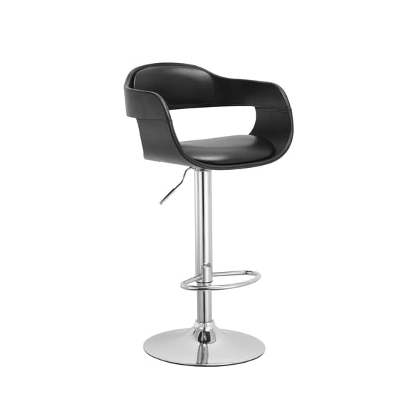 AC Pacific Contemporary Swivel Adjustable Metal Barstool with Padded Seat and Back, Black
