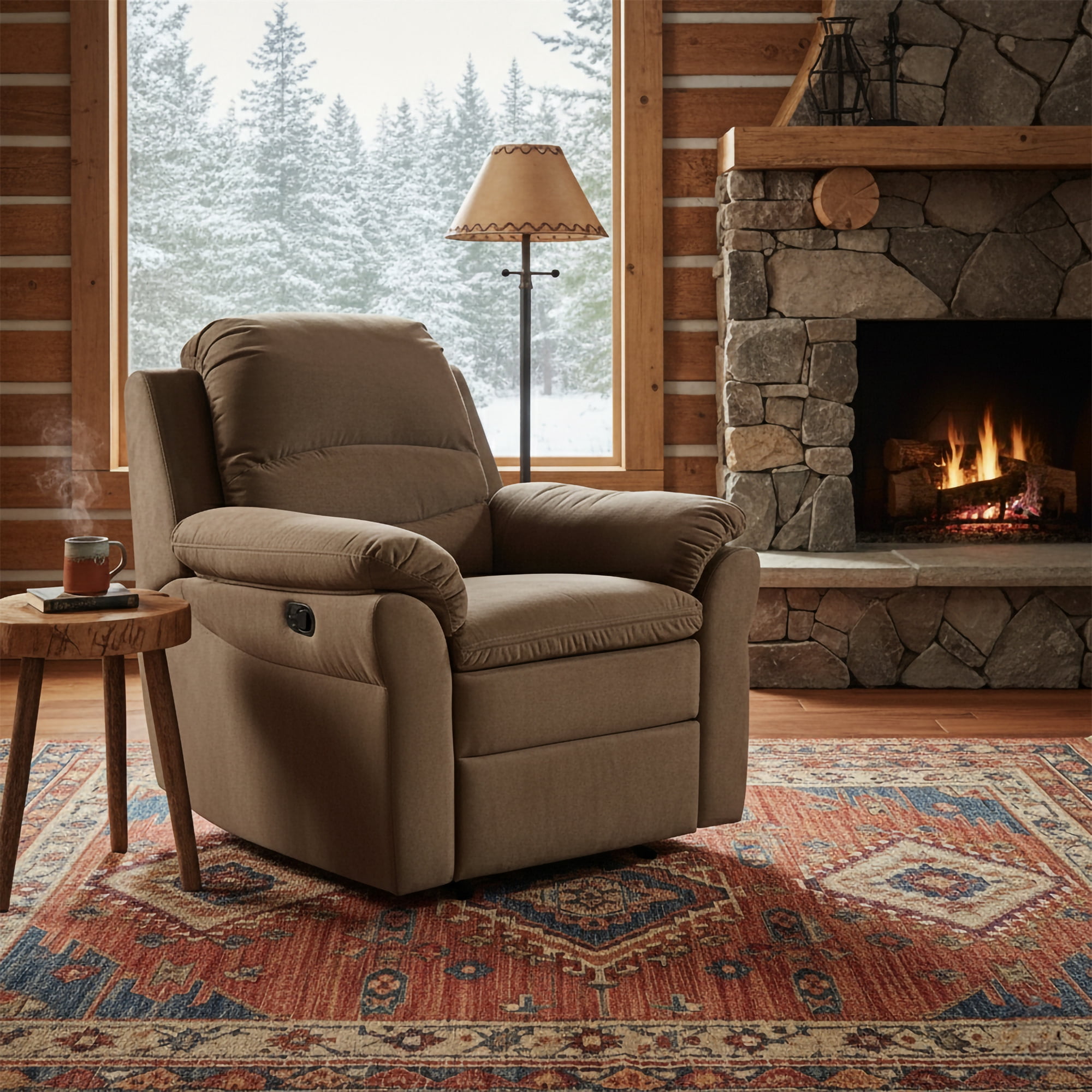 AC Pacific Felix Contemporary Style Upholstered Living Room Electric Recliner Chair with Lumbar Massage, Tawny Brown