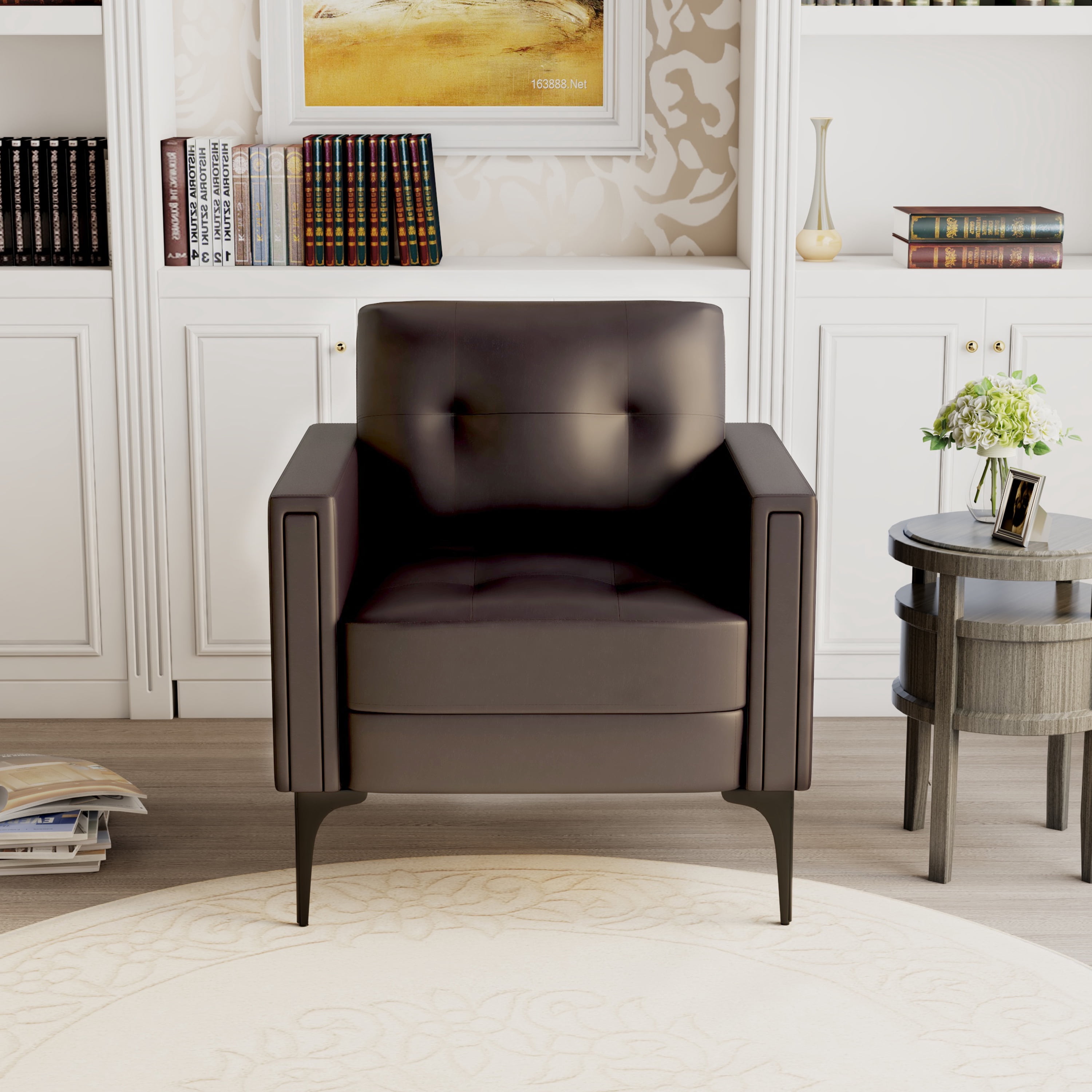 AC Pacific Jeff Contemporary Polyurethane Leather Arm Chair, Brown