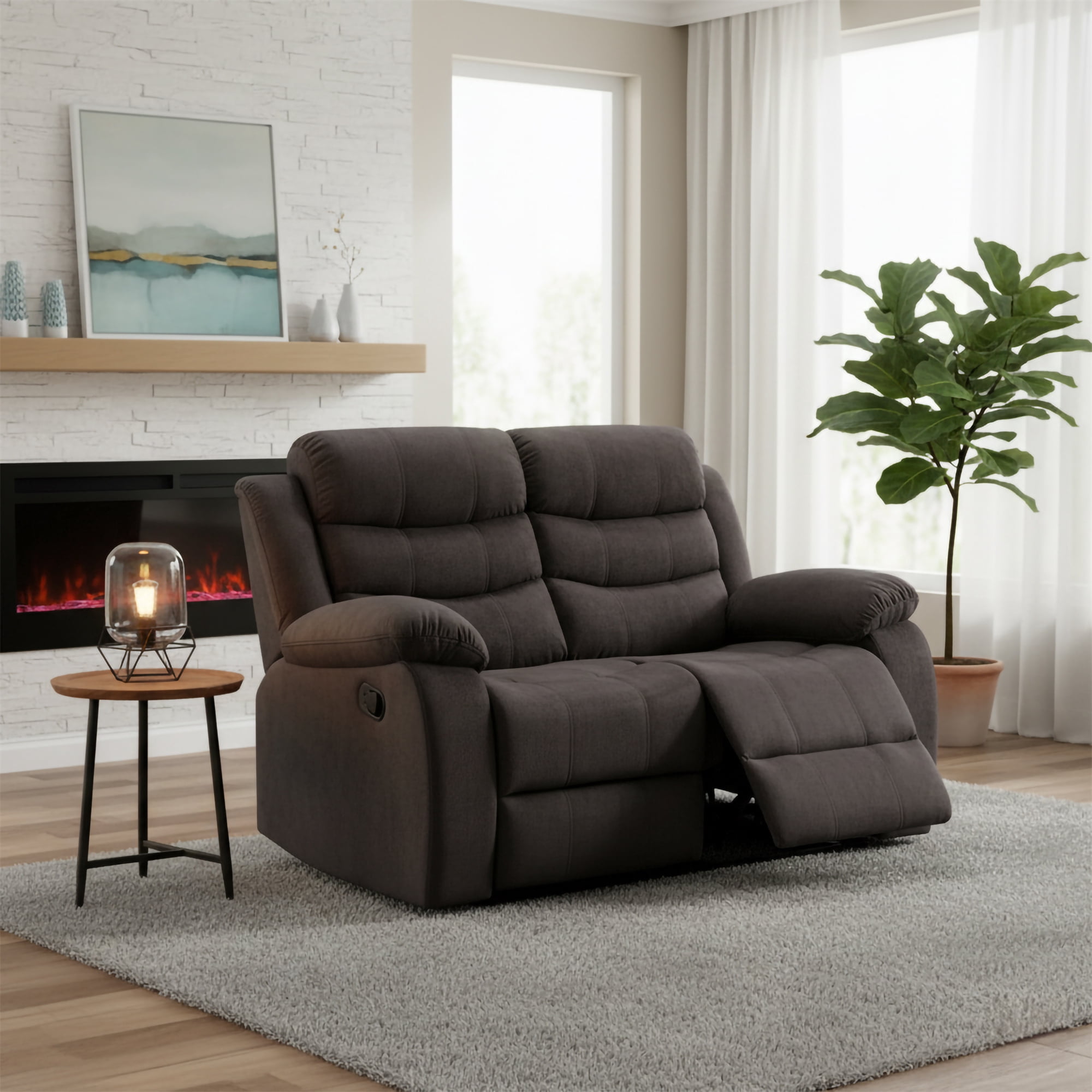 AC Pacific Jim Contemporary Polyester Fabric Reclining Loveseat with Lumbar Massager