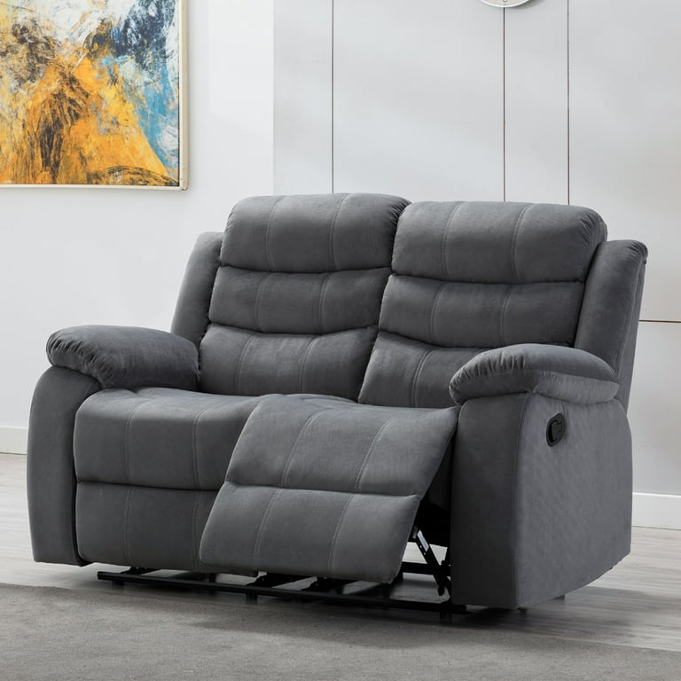 AC Pacific Jim Contemporary Polyester Fabric Reclining Loveseat with Lumbar Massager