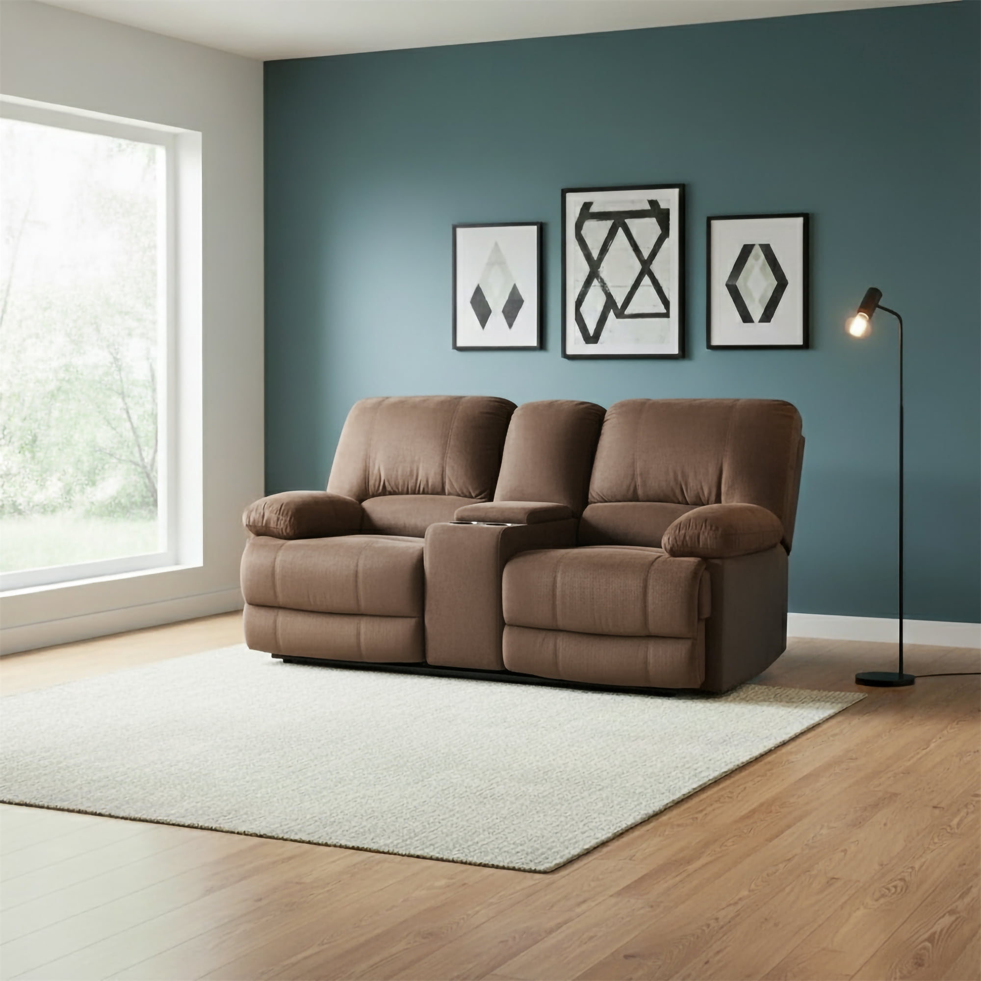 AC Pacific Kevin Brown Dual Reclining Polyester 2-Seat Love Seat