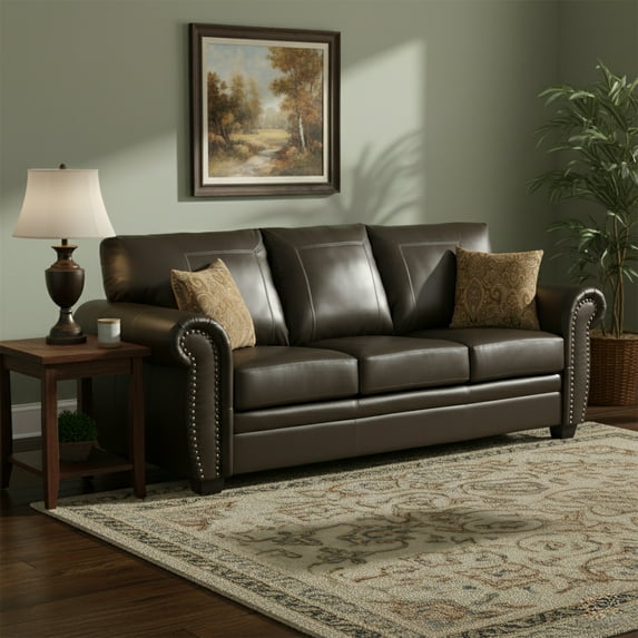 AC Pacific Louis Traditional Brown Leather Gel Sofa