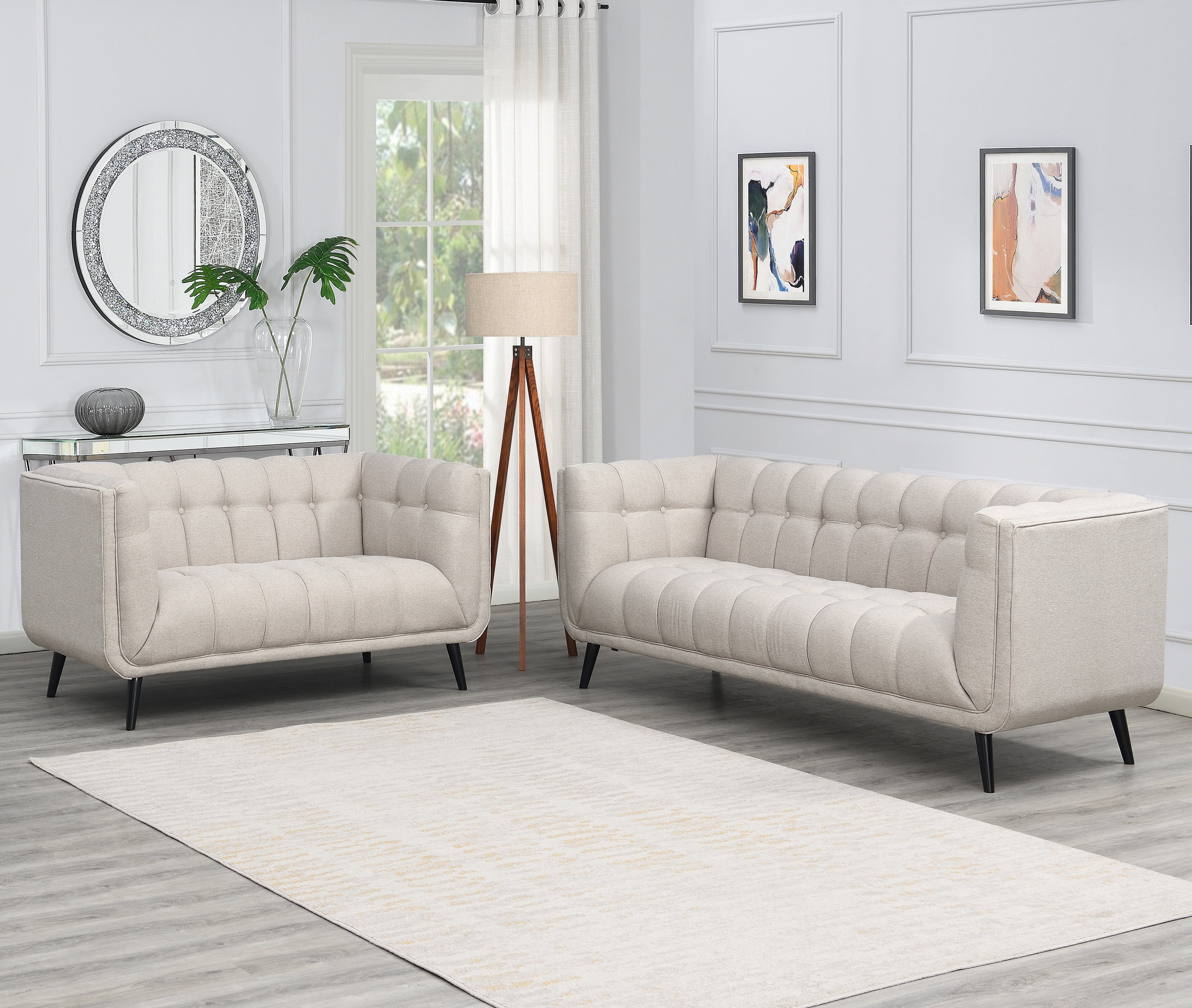 AC Pacific Mid-Century Modern Beige Living Room Sofa Set - Walmart.com