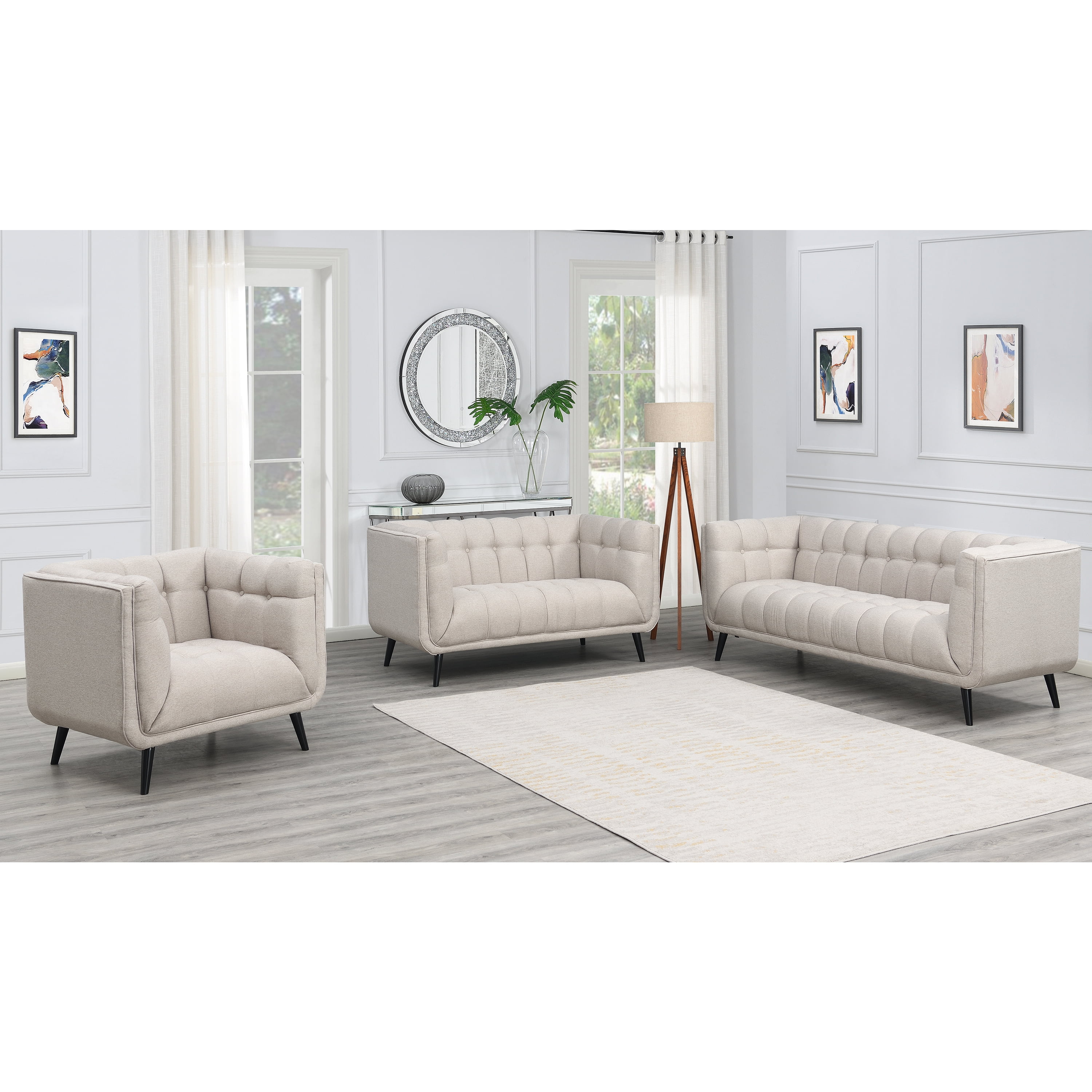AC Pacific Mid-Century Modern Beige Living Room Sofa Set - Walmart.com