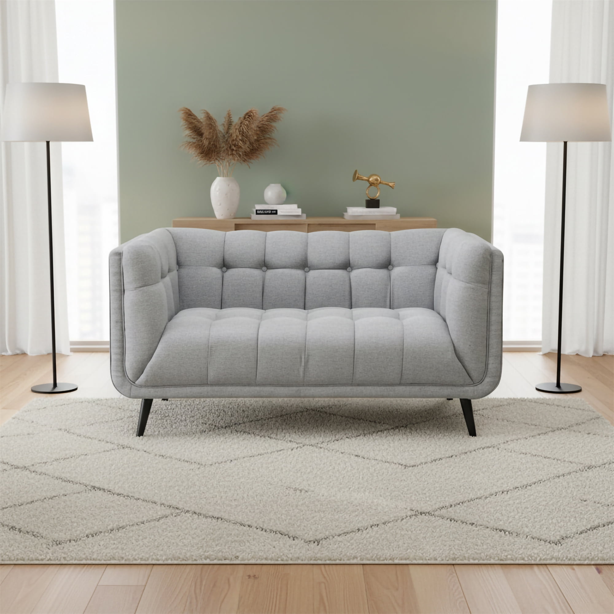 AC Pacific Mid-Century Modern Gray Living Room Loveseat