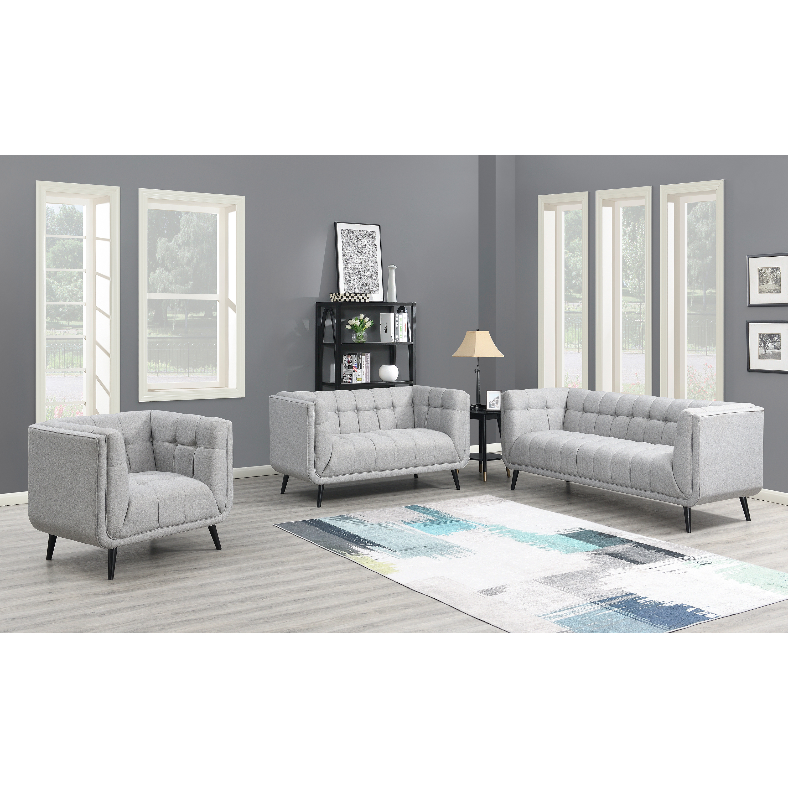 AC Pacific Mid-Century Modern Gray Living Room Sofa Set