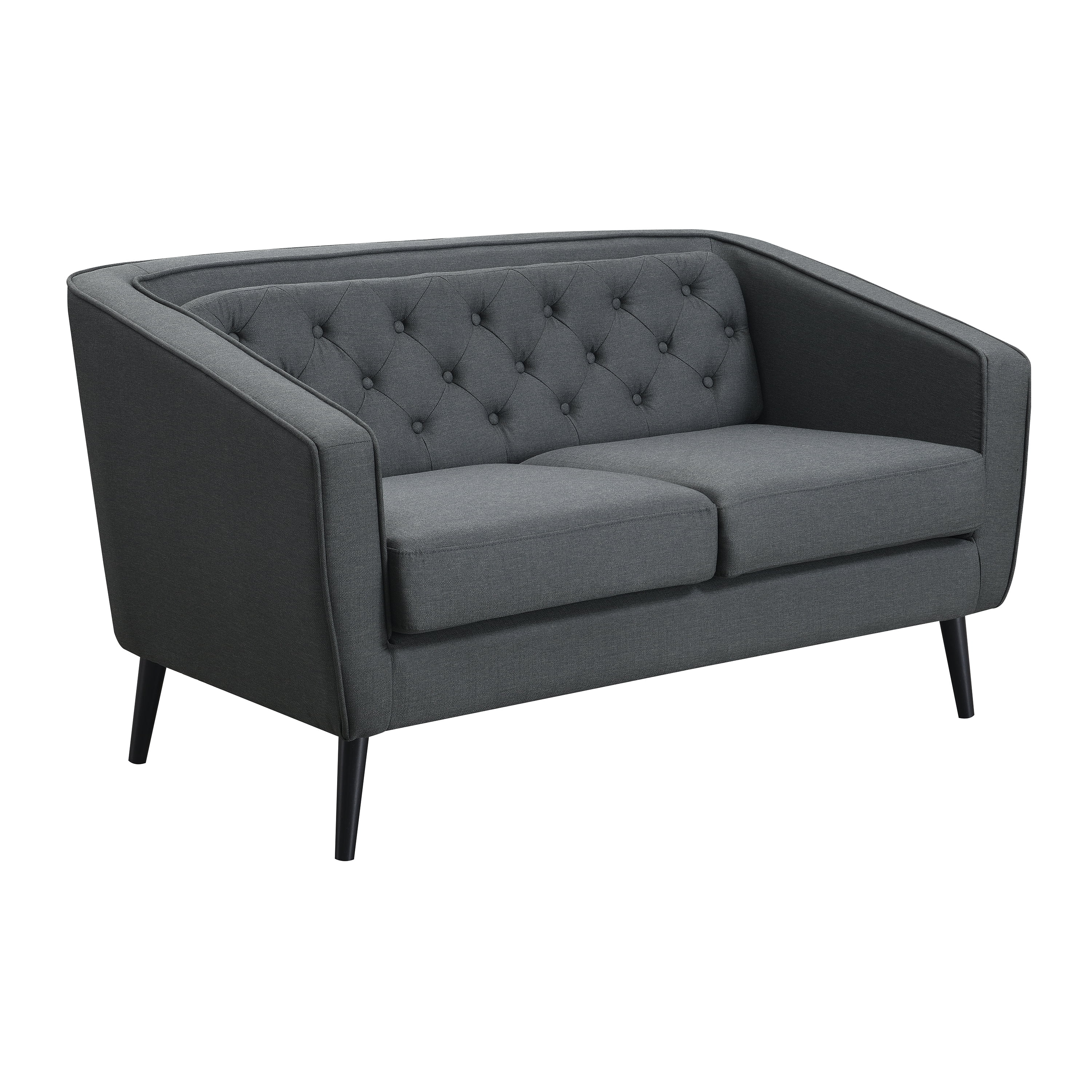 AC Pacific Mid-Century Modern Grey Polyester Tufted Tuxedo Arm Loveseat