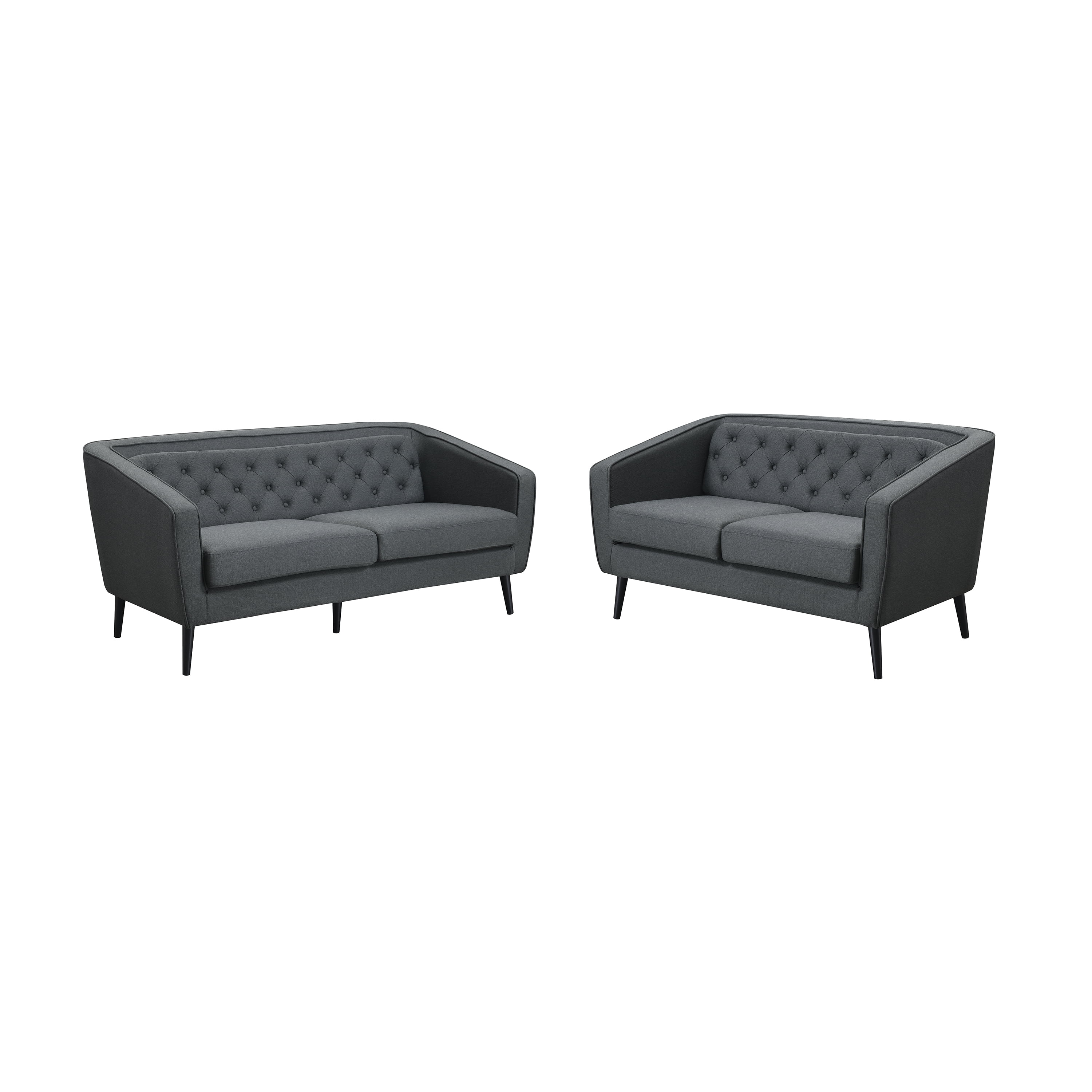 AC Pacific Mid-Century Modern Grey Polyester Tufted Tuxedo Arm Sofa Set