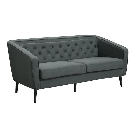 AC Pacific Mid-Century Modern Grey Polyester Tufted Tuxedo Arm Sofa