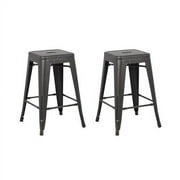 AC Pacific Backless Distressed Metal Barstool, Black, 24 -inch, Set of 2