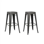 Backless Distressed Metal Barstool, Black, 30 -inch, Set of 2