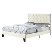 AC Pacific Modern Chic Polyester Beige Tufted Full Platform Bed