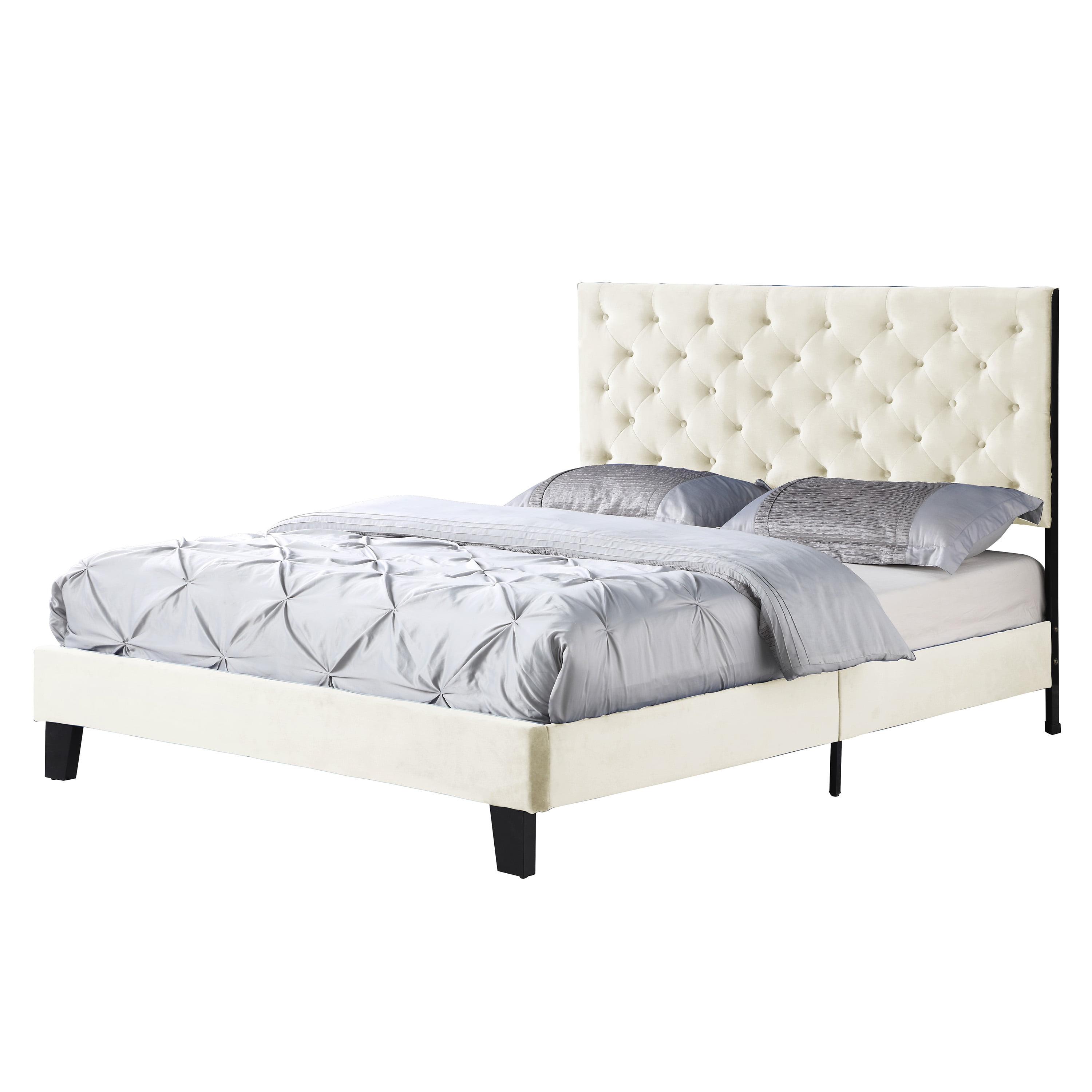 AC Pacific Modern Chic Polyester Beige Tufted Queen Platform Bed