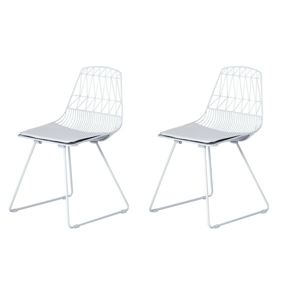 AC Pacific Modern Geometric Metal Dining Chair with Faux Leather Seat Pad, Set of 2