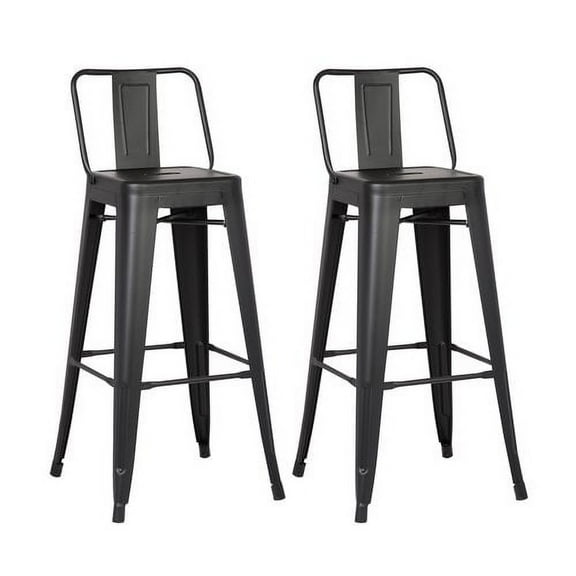AC Pacific Modern Industrial Metal Barstool with Bucket Back and 4 Leg Design, 24" Seat Bar Stools (Set of 2), Black Matte Finish