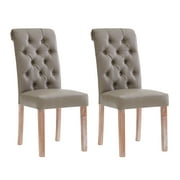 AC Pacific Natalie Roll Top Tufted Grey Faux Leather Modern Dining Chair (Set of 2)