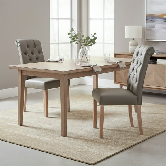 AC Pacific Natalie Roll Top Tufted Grey Faux Leather Modern Dining Chair (Set of 2)