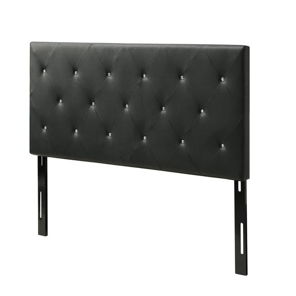 AC Pacific Queen Contemporary Crystal Diamond Tufted Upholstered Headboard, Black