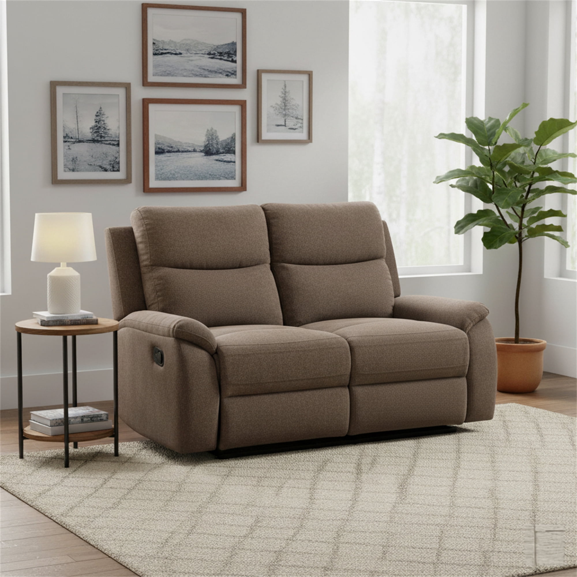 AC Pacific Ronald Contemporary Reclining Loveseat in Brown Faux Leather