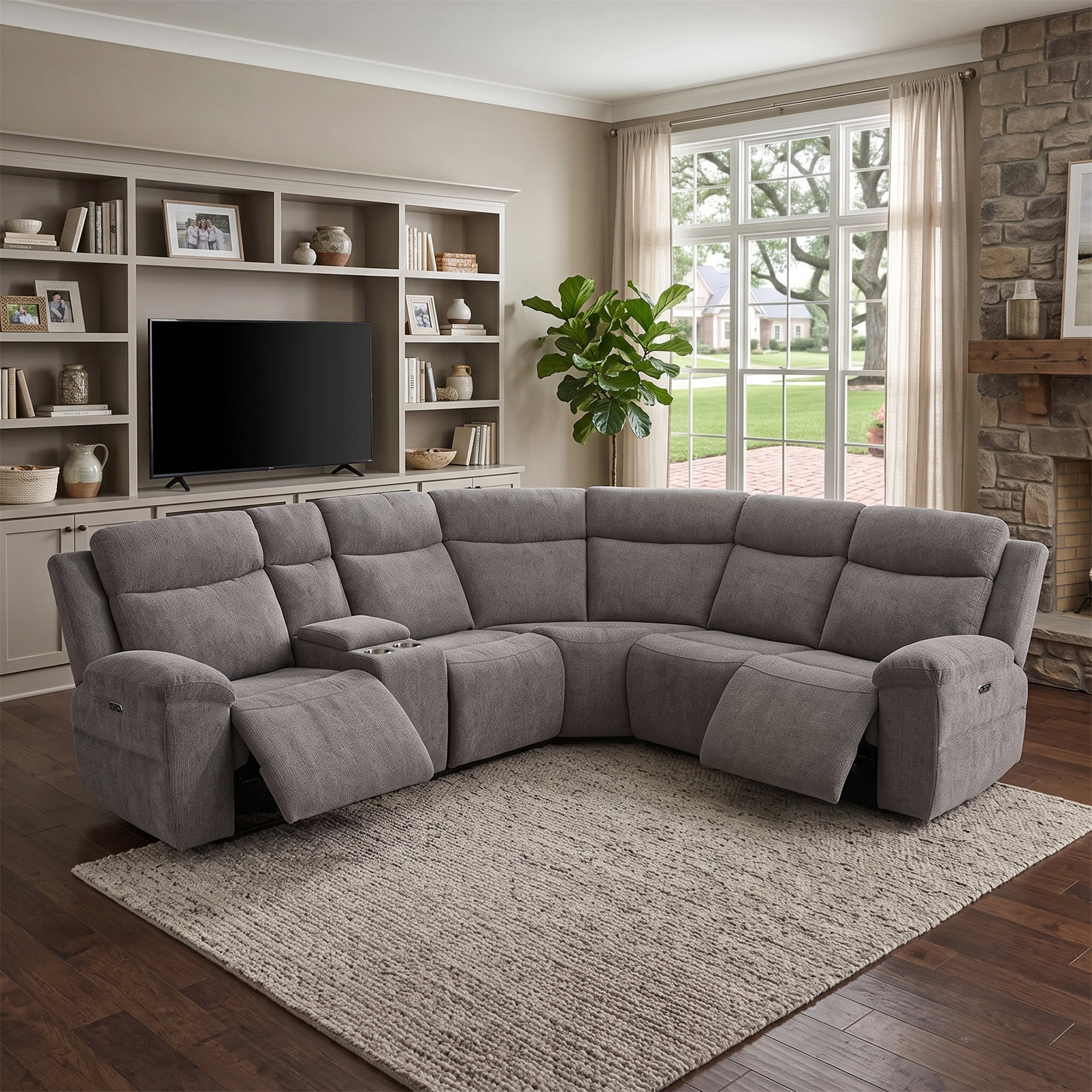 AC Pacific Tammy 6-Piece Reclining Sectional Sofa, Dark Grey