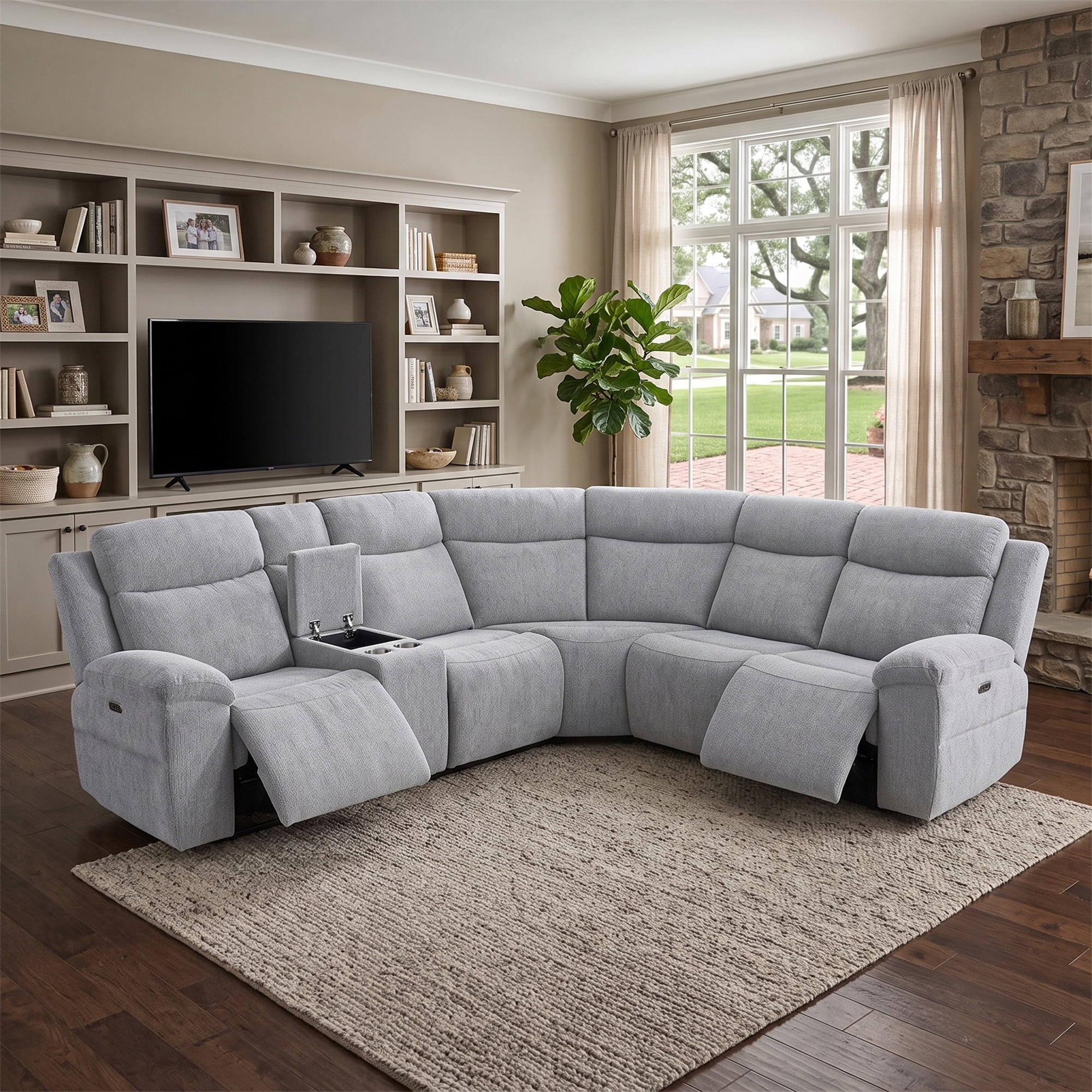 AC Pacific Tammy 6-Piece Reclining Sectional Sofa, Light Grey