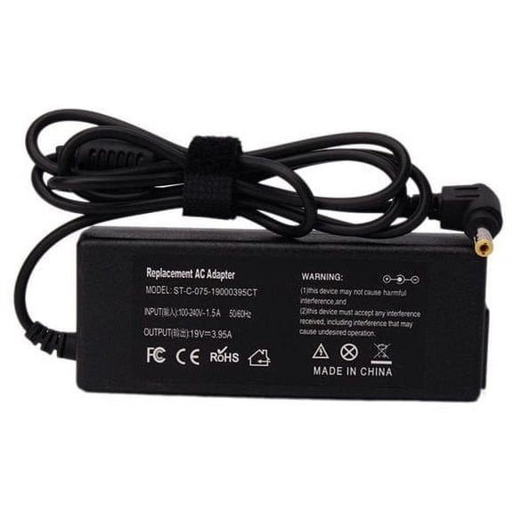 AC Power Adapter Charger For Toshiba Satellite A205-S4537 + Power Supply Cord 19V 3.95A 75W (Replacement Parts)