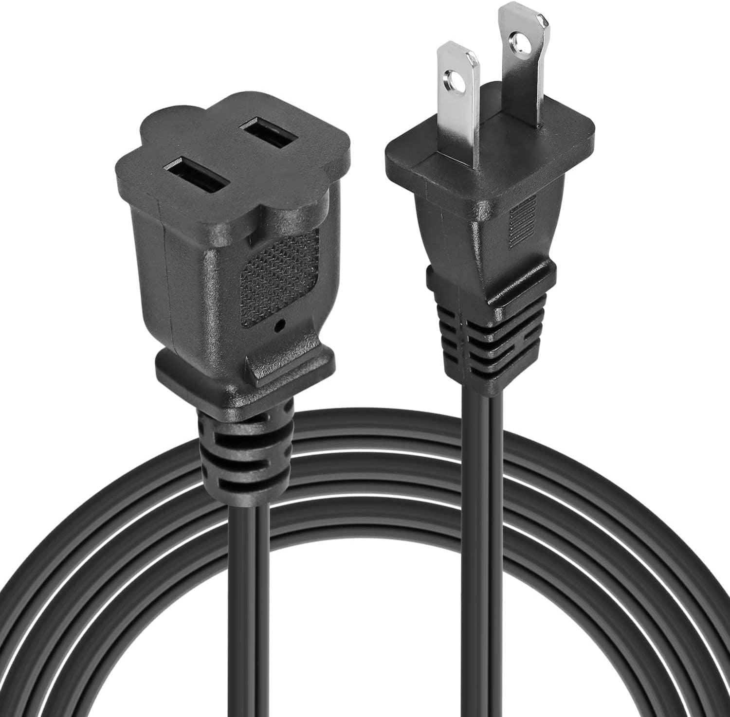 AC Power Cord 15 Ft US Polarized Male to Female 2 Prong Extension Adapter Cords 16AWG 125V 1/2/12 Pc - EXC BLK 15FT