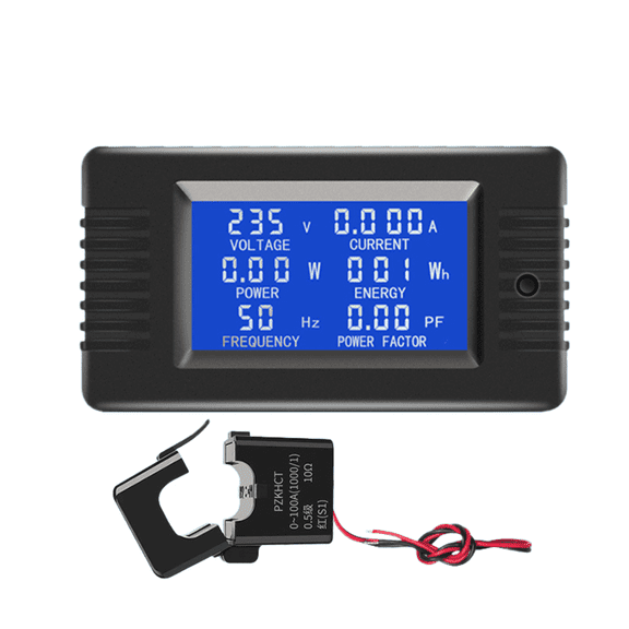 AC Power Meter 80-260V 100A, Hardwired LCD Energy Monitor with Split-Core CT for Generator, RV, Panel and Appliance Load
