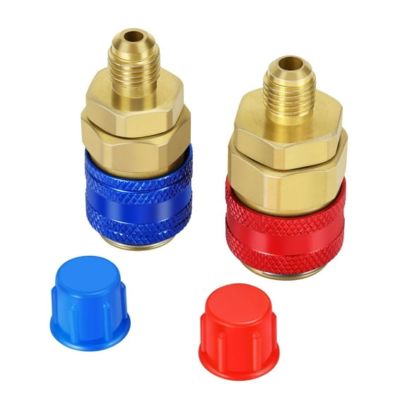 AC R134a Quick Connectors System Port Adapters Couplers Low High Set of 2 Conversion Kit for HVAC Auto Car Air conditioning with Manifold Hose Gauge